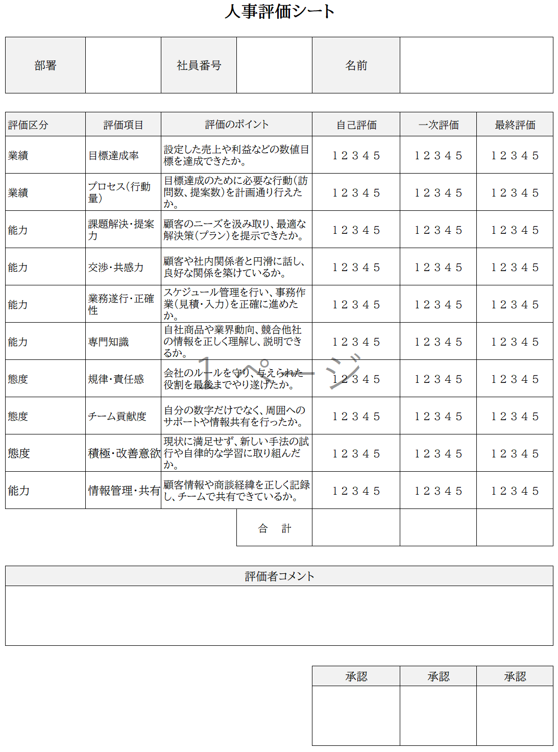 人事評価シート