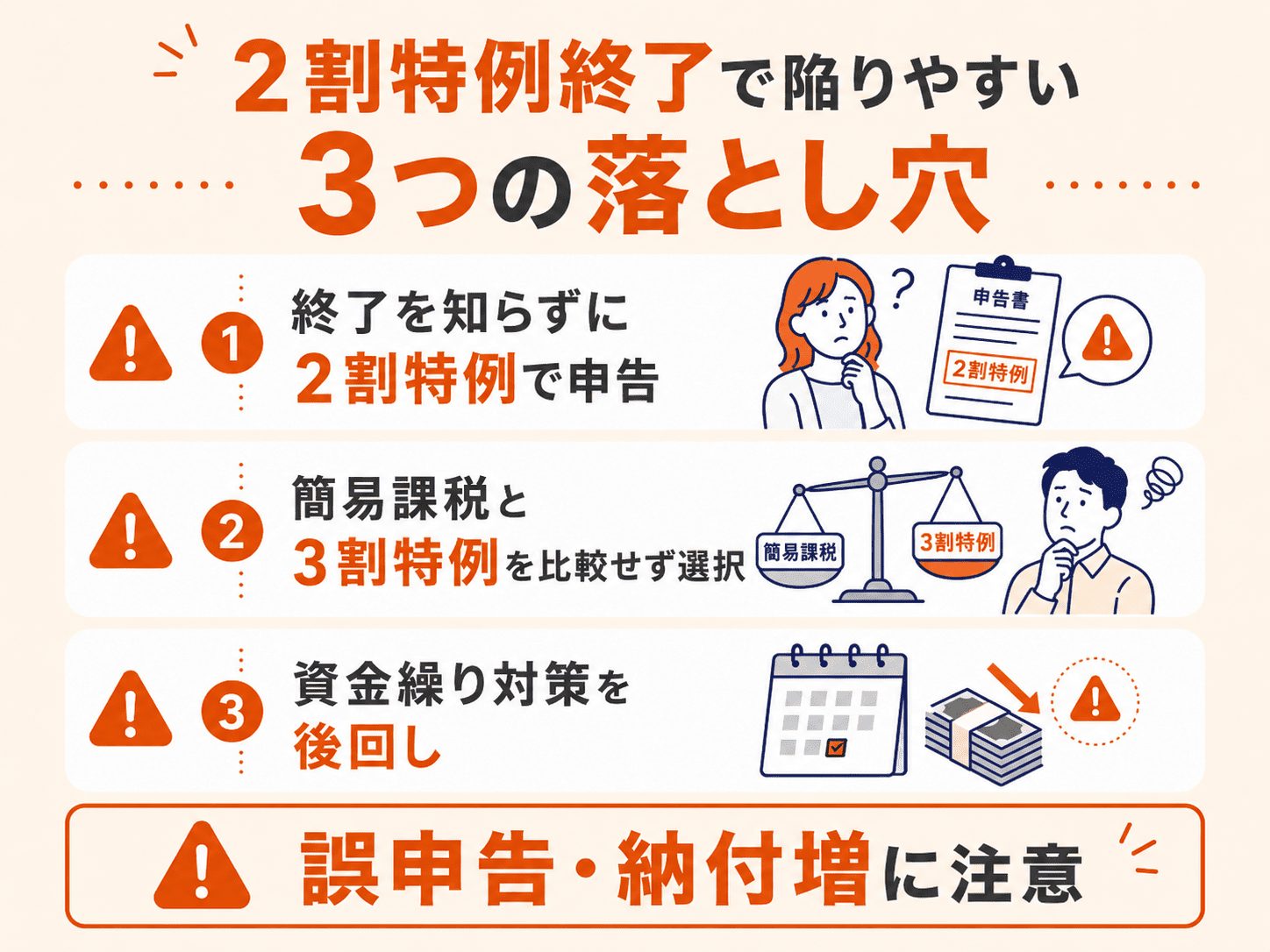 【注意】2割特例終了で陥りやすい3つの落とし穴